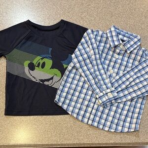 Nautica Plaid Button Down Disney Graphic Tee Bundle Blue Boys 12M EUC